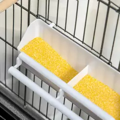 PawHut Large Bird Cage Budgie Cage for Finch Canaries Parakeet with Rolling Stand, Slide-out Tray, Storage Shelf, Food Containers, Dark Grey - 9