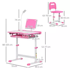HOMCOM Kids Study Desk and Chair Set w/ Adjustable Height, Storage, Drawer, Pink - 3