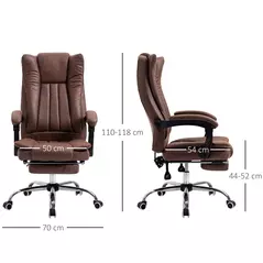Vinsetto Home Office Chair Microfibre Desk Chair with Reclining Function Armrests Swivel Wheels Footrest Brown - 3