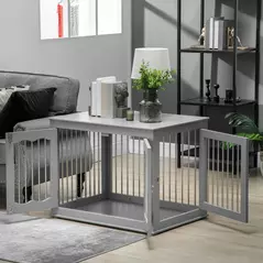 PawHut Dog Crate End Table Furniture Style Dog Cage w/ Three Doors, Locks and Latches - Grey - 8