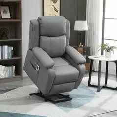 HOMCOM Riser and Recliner Chair with Massage, Power Lift Recliner Chair for Elderly with Remote Control, Extended Footrest, Dual Side Pockets, Overstuffed Electric Reclining Armchair, Grey - 2