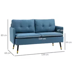 HOMCOM Modern Two Seater Sofa, Button Tufted Loveseat with Cushions and Steel Legs for Living Room, Guest Room, Dark Blue - 3