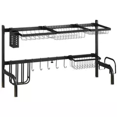 HOMCOM Space Saving 2 Tier Adjustable Dish Drainer Over The Sink Dish Drying Rack, Black - 1
