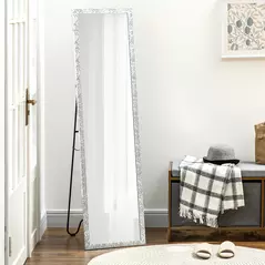 HOMCOM Full Length Mirror Free Standing Mirror Dressing Mirror with PS Frame Modern Wall Mirror for Living Room and Bedroom 34 x 144cm, Silver - 2