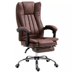 Vinsetto Home Office Chair Microfibre Desk Chair with Reclining Function Armrests Swivel Wheels Footrest Brown - 1