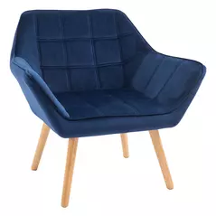 HOMCOM Armchair Accent Chair Wide Arms Slanted Back Padding Steel Frame Wooden Legs Home Bedroom Furniture Seating Blue - 1