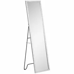 HOMCOM Full Length Mirror Free Standing Mirror Dressing Mirror with PS Frame Modern Wall Mirror for Living Room and Bedroom 34 x 144cm, Silver - 1