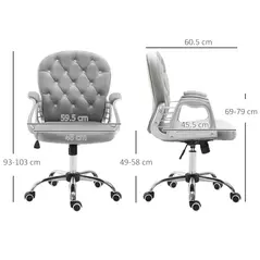 Vinsetto Office Chair, Swivel Desk Chair, Velvet Vanity Chair with Adjustable Height and Rolling Wheels for Home Work Study, Grey - 3