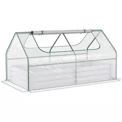 Outsunny Raised Garden Bed with Greenhouse, Steel Planter Box with Plastic Cover, Roll Up Window, Dual Use for Flowers, Vegetables, Fruits and Herbs, 185L x 95W x 92H cm, Clear - 1