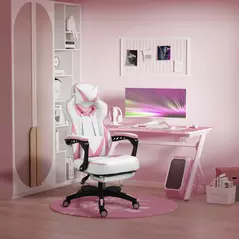 Vinsetto Computer Gaming Chair, Racing Desk Chair with Lumbar Support and Footrest, PU Leather Gamer Chair with Headrest and Swivel Wheels for Home, Pink - 2