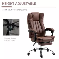 Vinsetto Home Office Chair Microfibre Desk Chair with Reclining Function Armrests Swivel Wheels Footrest Brown - 4