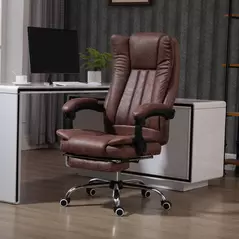 Vinsetto Home Office Chair Microfibre Desk Chair with Reclining Function Armrests Swivel Wheels Footrest Brown - 2