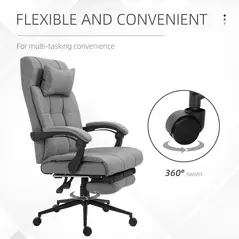 Vinsetto Office Chair with Footrest Ergonomic Office Chair with Armrests Lumber Support and Headrest Light Grey - 6