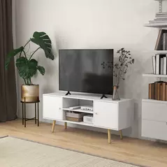 HOMCOM TV Stand Cabinet up to 55 Inches, TV Unit with Storage Shelves and Wood Legs for Living Room, Bedroom, White - 2