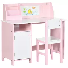 HOMCOM Kids Desk And Chair Set 2 PCs Childrens Table And Chair Set Multi Use Toddler Furniture with Whiteboard, Storage - Pink - 1