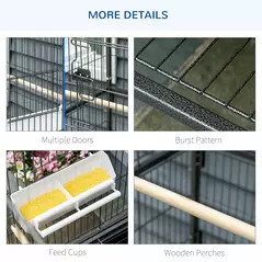 PawHut Large Bird Cage Budgie Cage for Finch Canaries Parakeet with Rolling Stand, Slide-out Tray, Storage Shelf, Food Containers, Dark Grey - 7