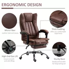 Vinsetto Home Office Chair Microfibre Desk Chair with Reclining Function Armrests Swivel Wheels Footrest Brown - 7