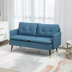 HOMCOM Modern Two Seater Sofa, Button Tufted Loveseat with Cushions and Steel Legs for Living Room, Guest Room, Dark Blue - 2