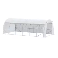 Outsunny 6 x 3 x 2 m Polytunnel Greenhouse with Roll-up Side Walls, Walk-in Grow House Tent with Steel Frame, Reinforced Cover, Zipped Door and 12 Mesh Windows for Garden, White - 1