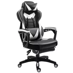 Vinsetto Computer Gaming Chair, Racing Desk Chair with Lumbar Support and Footrest, PU Leather Gamer Chair with Headrest and Swivel Wheels for Home, White - 1