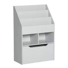 HOMCOM Kids Bookshelf, Toy Organiser, with Storage Drawer, Wheels - Grey - 1