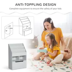 HOMCOM Kids Bookshelf, Toy Organiser, with Storage Drawer, Wheels - Grey - 6