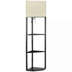 HOMCOM Tall Triangle Corner Shelf Floor Lamp Modern with Chain Switch for Living Room Bedroom, Black - 1