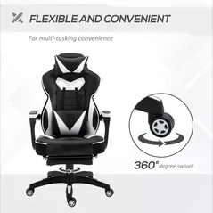 Vinsetto Computer Gaming Chair, Racing Desk Chair with Lumbar Support and Footrest, PU Leather Gamer Chair with Headrest and Swivel Wheels for Home, White - 6