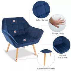 HOMCOM Armchair Accent Chair Wide Arms Slanted Back Padding Steel Frame Wooden Legs Home Bedroom Furniture Seating Blue - 4
