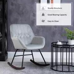 HOMCOM Rocking Chair Reading Accent Armchair with Steel Frame Sponge Padded for Living Room, Dining Room, Office, Balcony, Grey and Black - 4