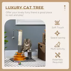 PawHut 56cm Cat Tree Tower Activity Centre, Climbing Stand Kitten House Furniture w/ Scratching Posts, Toy Ball - Grey - 4