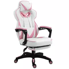 Vinsetto Computer Gaming Chair, Racing Desk Chair with Lumbar Support and Footrest, PU Leather Gamer Chair with Headrest and Swivel Wheels for Home, Pink - 1
