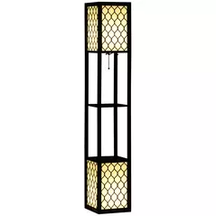 HOMCOM Floor Lamp with Shelves, Modern Tall Standing Lamps with Fabric Lampshade, Chain Switch and Dual Light for Living Room, Bedroom, Bulb not Included, Black - 1