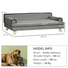 PawHut Dog Sofa, with Wooden Legs, Water-Resistant Fabric, for Medium & Large Dogs - Grey - 3