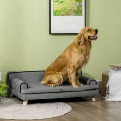 PawHut Dog Sofa, with Wooden Legs, Water-Resistant Fabric, for Medium & Large Dogs - Grey - 2