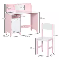 HOMCOM Kids Desk And Chair Set 2 PCs Childrens Table And Chair Set Multi Use Toddler Furniture with Whiteboard, Storage - Pink - 3