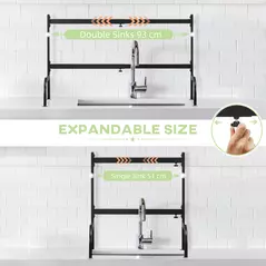HOMCOM Space Saving 2 Tier Adjustable Dish Drainer Over The Sink Dish Drying Rack, Black - 6