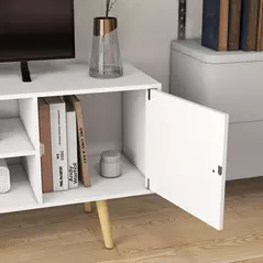 HOMCOM TV Stand Cabinet up to 55 Inches, TV Unit with Storage Shelves and Wood Legs for Living Room, Bedroom, White - 9