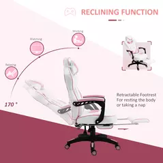 Vinsetto Computer Gaming Chair, Racing Desk Chair with Lumbar Support and Footrest, PU Leather Gamer Chair with Headrest and Swivel Wheels for Home, Pink - 5