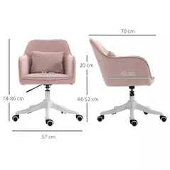 Vinsetto Velvet Office Chair, Desk Chair, Makeup Vanity Chair with Massage Lumbar Pillow and Rolling Wheels for Bedroom and Home, Pink - 3