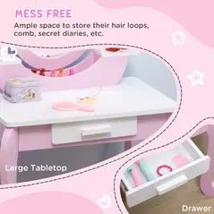 ZONEKIZ Kids Dressing Table Set, with Mirror, Stool, for Ages 3-6 Years - Pink - 5