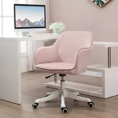 Vinsetto Velvet Office Chair, Desk Chair, Makeup Vanity Chair with Massage Lumbar Pillow and Rolling Wheels for Bedroom and Home, Pink - 9