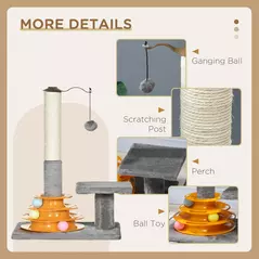 PawHut 56cm Cat Tree Tower Activity Centre, Climbing Stand Kitten House Furniture w/ Scratching Posts, Toy Ball - Grey - 5