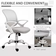 Vinsetto Office Chair Mesh Swivel Desk Chair with Lumbar Back Support Adjustable Height Armrests Grey - 7
