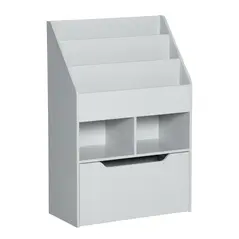 HOMCOM Kids Bookshelf, Toy Organiser, with Storage Drawer, Wheels - Grey - 1