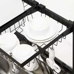 HOMCOM Space Saving 2 Tier Adjustable Dish Drainer Over The Sink Dish Drying Rack, Black - 9