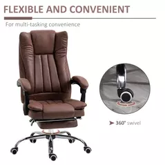 Vinsetto Home Office Chair Microfibre Desk Chair with Reclining Function Armrests Swivel Wheels Footrest Brown - 6