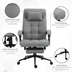 Vinsetto Office Chair with Footrest Ergonomic Office Chair with Armrests Lumber Support and Headrest Light Grey - 7