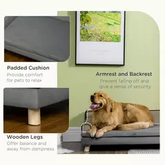 PawHut Dog Sofa, with Wooden Legs, Water-Resistant Fabric, for Medium & Large Dogs - Grey - 6