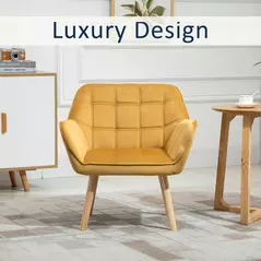 HOMCOM Armchair Accent Chair, Vanity Chair with Wide Arms, Slanted Back, Padding, Metal Frame, Wooden Legs, Home Bedroom Furniture Seating, Yellow - 6